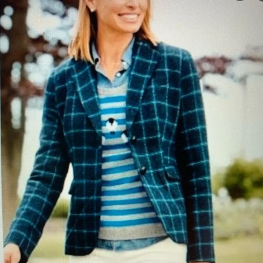 Talbots Windowpane Plaid Wool Blazer Jacket Blue 6P